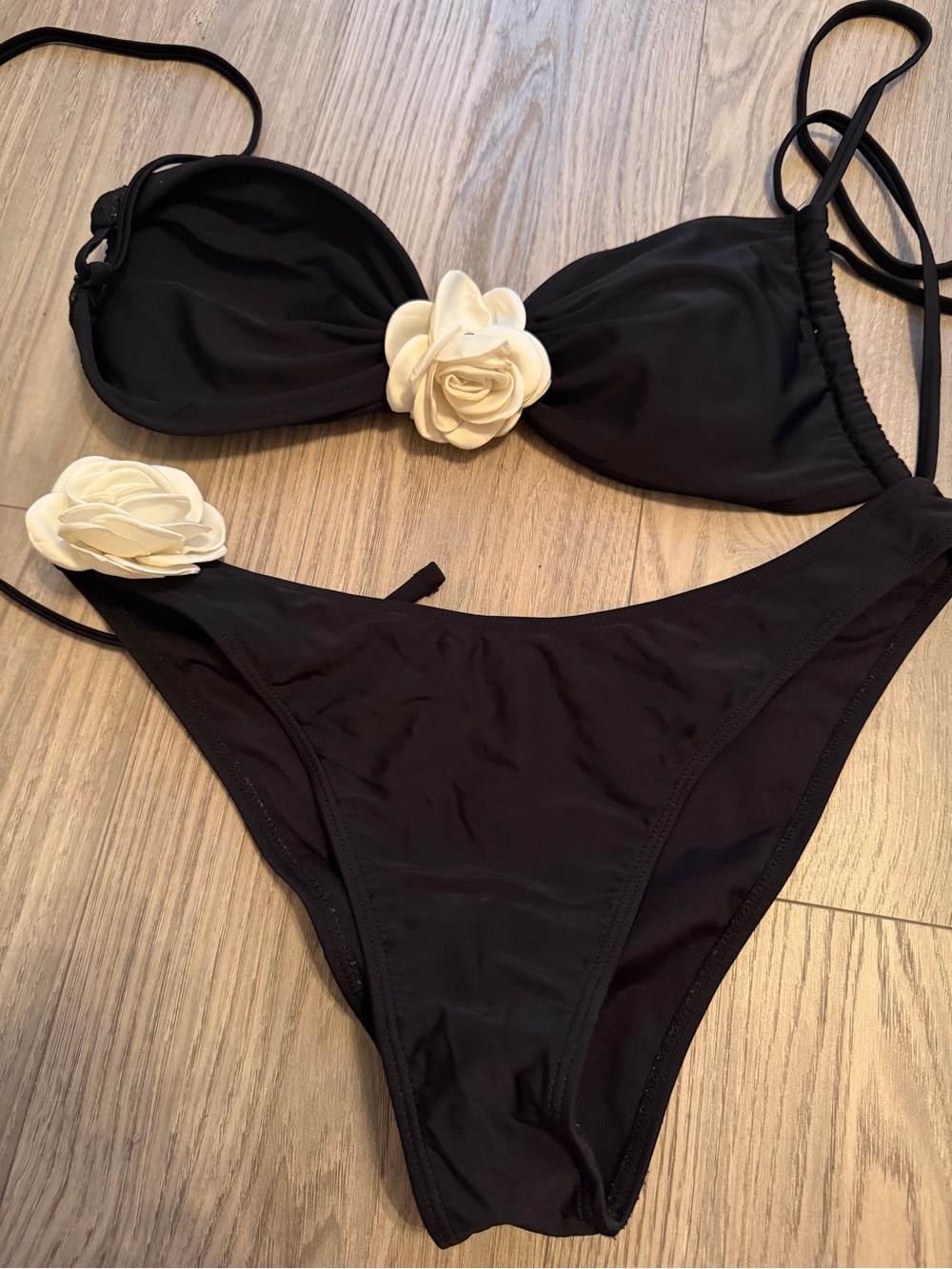 Black Floral Accent Bikini Set - Women Swim Bikini